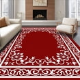 thumbnail image 1 of ODIKA 6'x9' Machine Washable Non-Slip Area Rug, Festive Scrollwork with Poinsettia Blooms and Whimsical Pinecones High Traffic Rug, Red, 642047, 1 of 7