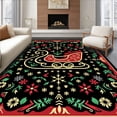 thumbnail image 1 of ODIKA 6'x9' Machine Washable Non-Slip Area Rug, Festive Sleigh Ride with Snowflakes and Pine Branch Motifs High Traffic Rug, Black, 735924, 1 of 7