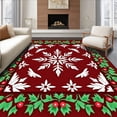 thumbnail image 1 of ODIKA 6'x9' Machine Washable Non-Slip Area Rug, Festive Snowflake Medallion Half Moon Doormat with Holly Border Design High Traffic Rug, Red, 605466, 1 of 7