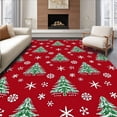 thumbnail image 1 of ODIKA 6'x9' Machine Washable Non-Slip Area Rug, Festive Winter Wonderland Snowy Fir Decorative Holiday High Traffic Rug, Red, 735606, 1 of 7