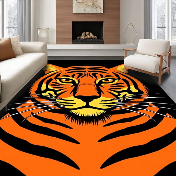 ODIKA 6'x9' Machine Washable Non-Slip Area Rug, Fierce Wildcat Latch Hook Kit Embroidery Crochet Needlework Project High Traffic Rug, Orange, 744569