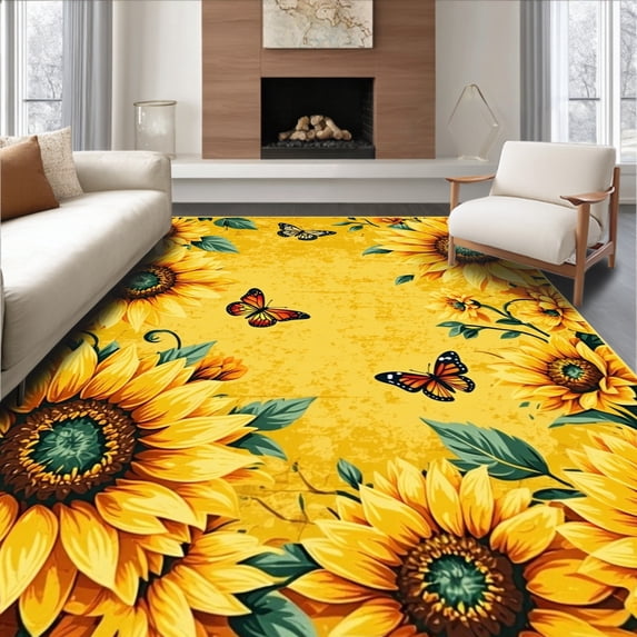 ODIKA 6'x9' Machine Washable Non-Slip Area Rug, Playful Multicolor Scene High Traffic Rug, Yellow, 12727