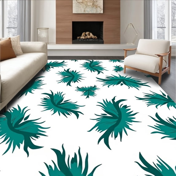 ODIKA 6'x9' Machine Washable Non-Slip Area Rug, Fluid Brushstroke Modern Artistic Floor Covering High Traffic Rug, White, 660165