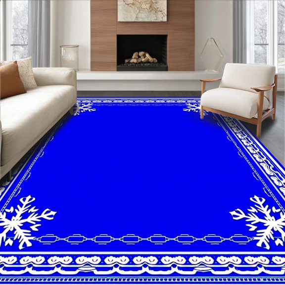 ODIKA 6'x9' Machine Washable Non-Slip Area Rug, Flurry Fir Base Adornment High Traffic Rug with Pad, Blue, 740831