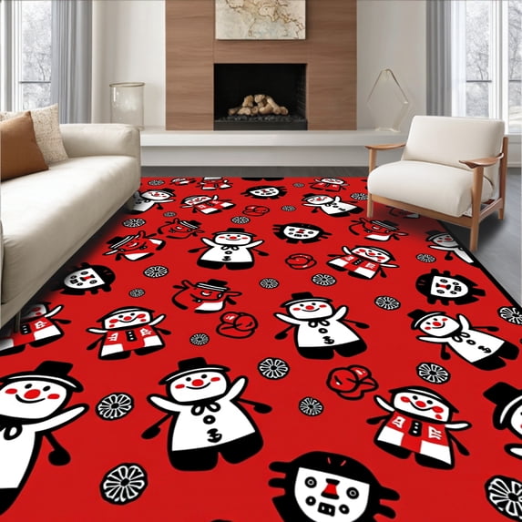 ODIKA 6'x9' Machine Washable Non-Slip Area Rug, Frosty Winter Wonderland Tartan Ensemble High Traffic Rug with Pad, Red, 732176