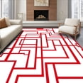 thumbnail image 1 of ODIKA 6'x9' Machine Washable Non-Slip Area Rug, Futuristic Digital Maze Hexagonal Puzzle High Traffic Rug, Red, 594650, 1 of 7