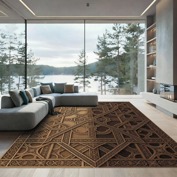 ODIKA 6'x9' Machine Washable Non-Slip Area Rug, Geometric Brown High Traffic Rug, Brown, 958966
