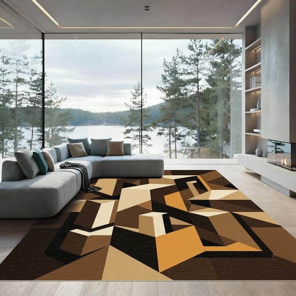 ODIKA 6'x9' Machine Washable Non-Slip Area Rug, Geometric Brown High Traffic Rug, Brown, 994103