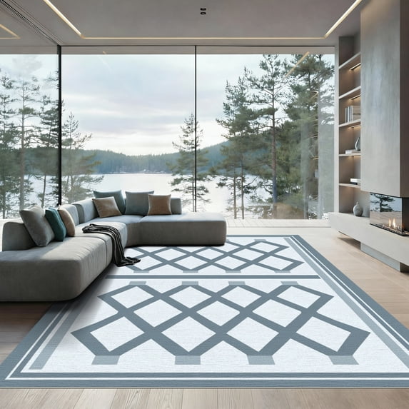 ODIKA 6'x9' Machine Washable Non-Slip Area Rug, Geometric Gray High Traffic Rug, Gray, 1087395