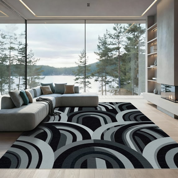 ODIKA 6'x9' Machine Washable Non-Slip Area Rug, Geometric Gray High Traffic Rug, Gray, 1102013