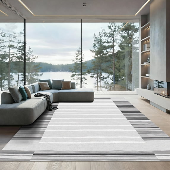 ODIKA 6'x9' Machine Washable Non-Slip Area Rug, Geometric Gray High Traffic Rug with Pad, Gray, 1051751