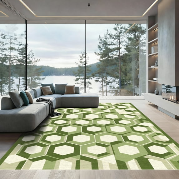 ODIKA 6'x9' Machine Washable Non-Slip Area Rug, Geometric Green High Traffic Rug, Green, 1050411