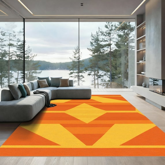 ODIKA 6'x9' Machine Washable Non-Slip Area Rug, Geometric Orange High Traffic Rug, Orange, 1058546