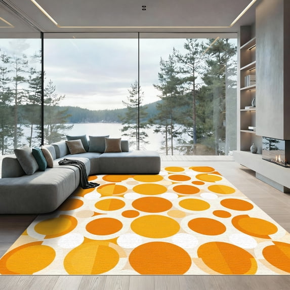 ODIKA 6'x9' Machine Washable Non-Slip Area Rug, Geometric Orange High Traffic Rug with Pad, Orange, 1051360