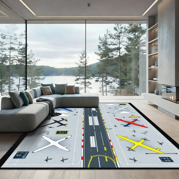 ODIKA 6'x9' Machine Washable Non-Slip Area Rug, Graphic Gray High Traffic Rug, Gray, 1055866