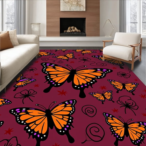 ODIKA 6'x9' Machine Washable Non-Slip Area Rug, Haunted Garden High Traffic Rug, Burgundy, 385002