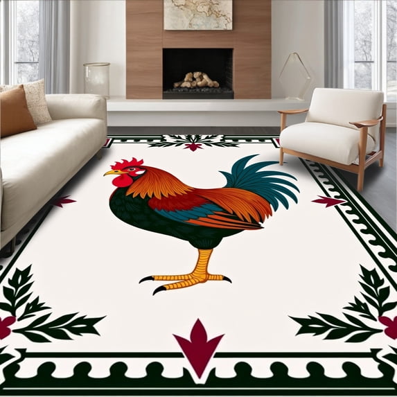 ODIKA 6'x9' Machine Washable Non-Slip Area Rug, Heritage Bantam Floor Protection Cottage Accent Elegant High Traffic Rug, Red, 621976