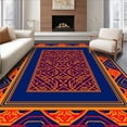 thumbnail image 1 of ODIKA 6'x9' Machine Washable Non-Slip Area Rug, Heritage Lattice Slip Resistant High Traffic Rug, Blue, 521211, 1 of 7