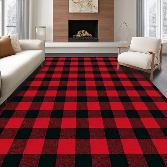 ODIKA 6'x9' Machine Washable Non-Slip Area Rug, Heritage Lumberjack Textile Seasonal Entrance Display High Traffic Rug with Pad, Red, 617169