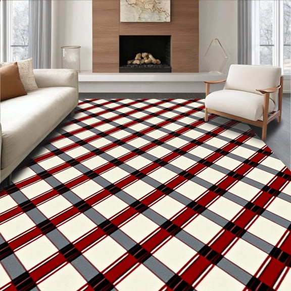 ODIKA 6'x9' Machine Washable Non-Slip Area Rug, Heritage Tartan Entryway Greeting High Traffic Rug with Pad, Red, 609403