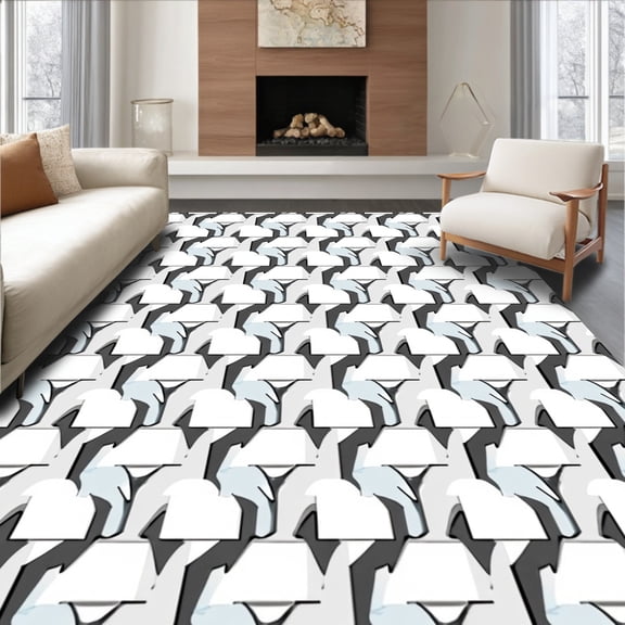 ODIKA 6x9 Machine Washable Non-Slip Area Rug, Herringbone Brick Slip Resistant Floor Coverage High Traffic Rug, White, 467269