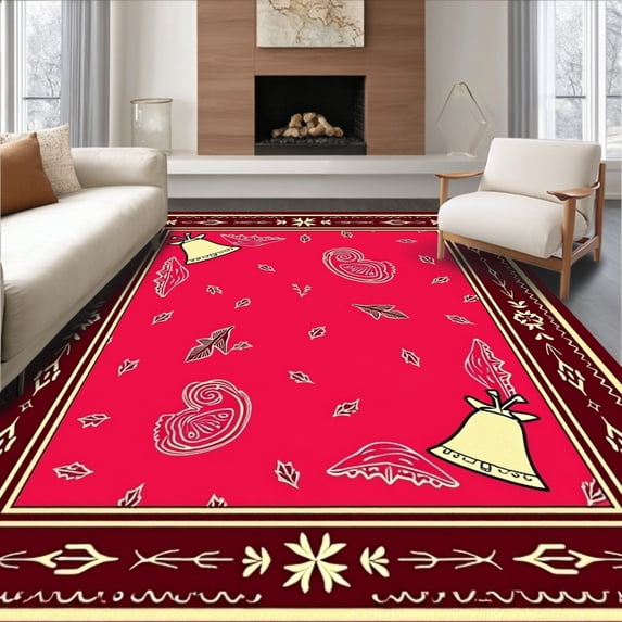 ODIKA 6'x9' Machine Washable Non-Slip Area Rug, Holiday Celebration Doorway Welcome Arch Decoration High Traffic Rug, Red, 612521