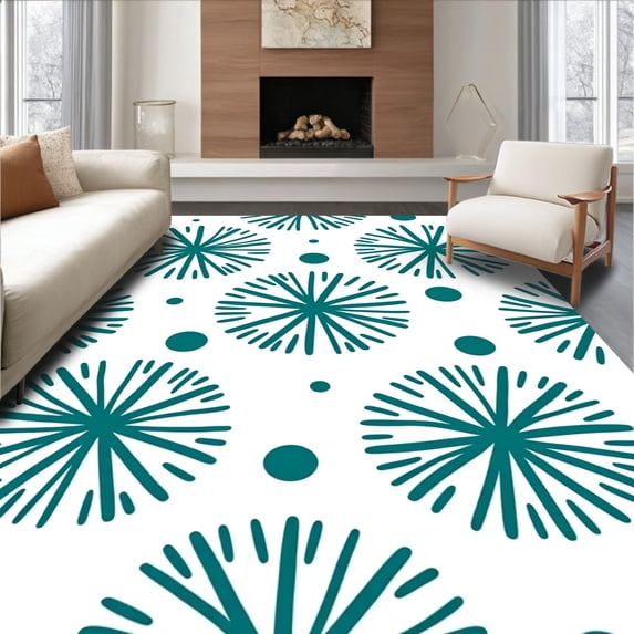 ODIKA 6'x9' Machine Washable Non-Slip Area Rug, Holiday Frosted Flurry Starburst Motif Decorative High Traffic Rug with Pad, Blue, 622780
