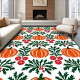 thumbnail image 1 of ODIKA 6'x9' Machine Washable Non-Slip Area Rug, Holiday Pumpkin with Interlocking Holly Sprigs and Berry Accents High Traffic Rug with Pad, Orange, 629308, 1 of 8