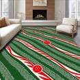 thumbnail image 1 of ODIKA 6'x9' Machine Washable Non-Slip Area Rug, Holiday Ribbon Twist Interlocking with Peppermint and Pine Accents High Traffic Rug with Pad, Green, 628566, 1 of 8