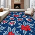 thumbnail image 1 of ODIKA 6'x9' Machine Washable Non-Slip Area Rug, Holiday Woodland Pinecone Cluster with Frosted Leaf and Berry Illustration High Traffic Rug with Pad, Blue, 622067, 1 of 8