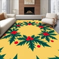 thumbnail image 1 of ODIKA 6'x9' Machine Washable Non-Slip Area Rug, Holly Berry Wreath Design Holiday Porch Seasonal Front Step Cover High Traffic Rug, Yellow, 504056, 1 of 7