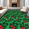 thumbnail image 1 of ODIKA 6'x9' Machine Washable Non-Slip Area Rug, Holly Berry Wreath Door Christmas Botanical Entrance Decoration High Traffic Rug, Green, 642069, 1 of 7