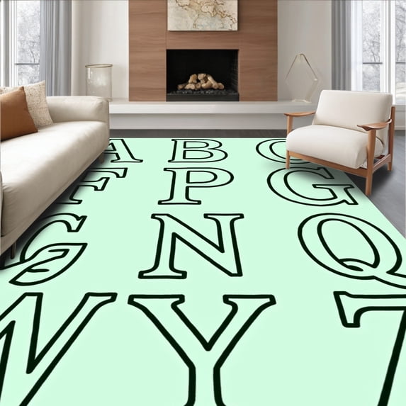 ODIKA 6'x9' Machine Washable Non-Slip Area Rug, Interactive Letter Tracing Academic Foundation Classroom High Traffic Rug with Pad, Green, 696942