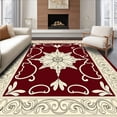 thumbnail image 1 of ODIKA 6'x9' Machine Washable Non-Slip Area Rug, Interlocking Lattice Medallion Motif with Ornate Scroll Accents High Traffic Rug, Red, 546110, 1 of 7