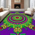 thumbnail image 1 of ODIKA 6'x9' Machine Washable Non-Slip Area Rug, Interlocking Starburst Motif with Festive Emerald and Crimson Highlights High Traffic Rug with Pad, Purple, 613536, 1 of 8