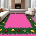 thumbnail image 1 of ODIKA 6'x9' Machine Washable Non-Slip Area Rug, Jingle Bells Evergreen Branch Hearth Front Welcoming High Traffic Rug, Green, 734736, 1 of 7