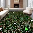 thumbnail image 1 of ODIKA 6'x9' Machine Washable Non-Slip Area Rug, Jolly Evergreen Swirl with Cheerful Holiday Icons High Traffic Rug with Pad, Black, 653691, 1 of 8