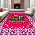 thumbnail image 1 of ODIKA 6'x9' Machine Washable Non-Slip Area Rug, Jolly Santa Sleigh Ride with Snowflake Border Holiday Art High Traffic Rug with Pad, Pink, 648240, 1 of 8