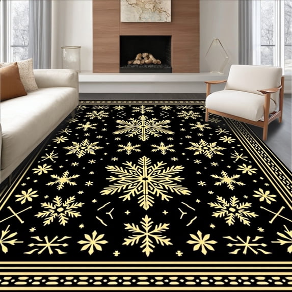 ODIKA 6'x9' Machine Washable Non-Slip Area Rug, Jolly Winter Wonderland Entryway Greeting Seasonal High Traffic Rug, Black, 738260