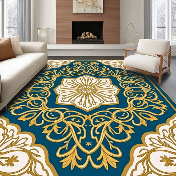 ODIKA 6'x9' Machine Washable Non-Slip Area Rug, Jones Artisan Accent High Traffic Rug, Gold, 335352