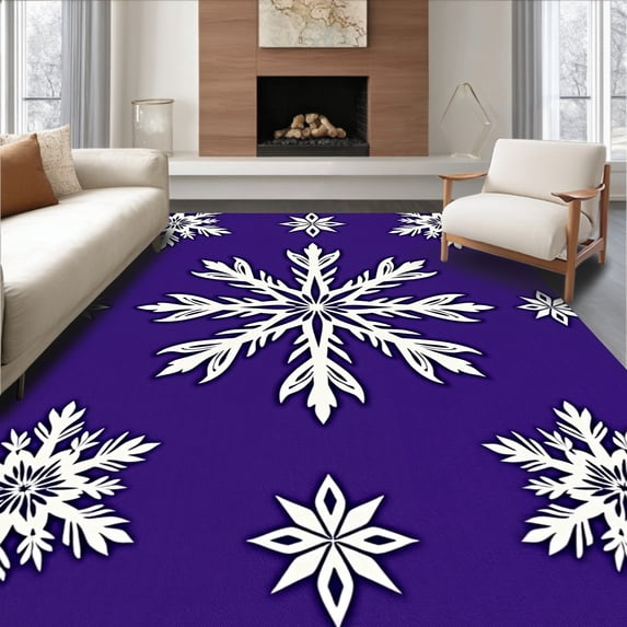 ODIKA 6'x9' Machine Washable Non-Slip Area Rug, Joyful Snow Scene Celebration Textile Arrangement High Traffic Rug, Purple, 624503