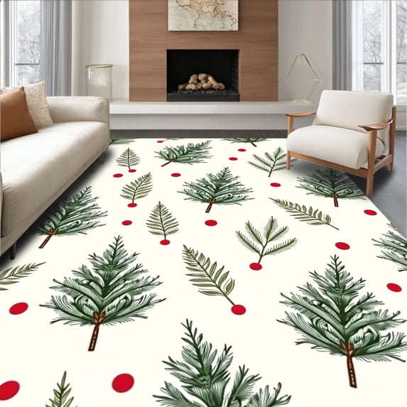 ODIKA 6'x9' Machine Washable Non-Slip Area Rug, Joyful Winter Wonderland Decorative Seasonal Floor Protection Kit High Traffic Rug, Green, 732221