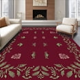 thumbnail image 1 of ODIKA 6'x9' Machine Washable Non-Slip Area Rug, Joyful Yuletide Hearth Adorned Elegant Pinecone Motifs High Traffic Rug, Red, 621772, 1 of 7