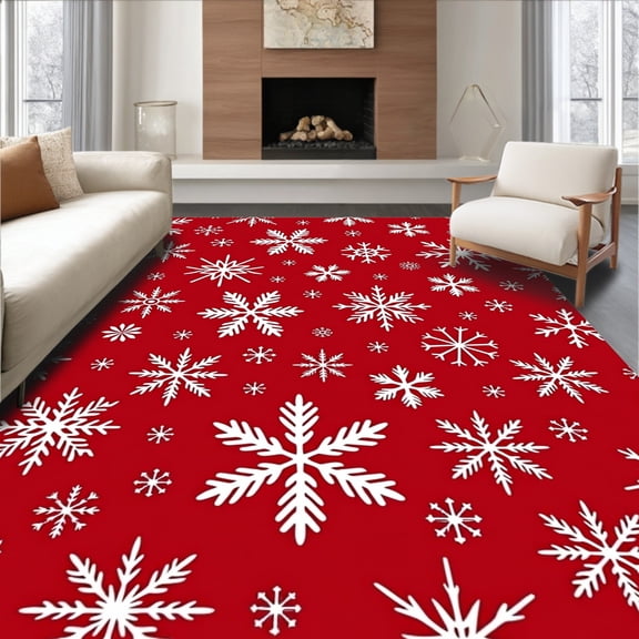 ODIKA 6'x9' Machine Washable Non-Slip Area Rug, Joyful Yuletide Hearth Treasure Seasonal Welcome Adornment High Traffic Rug, Red, 606661