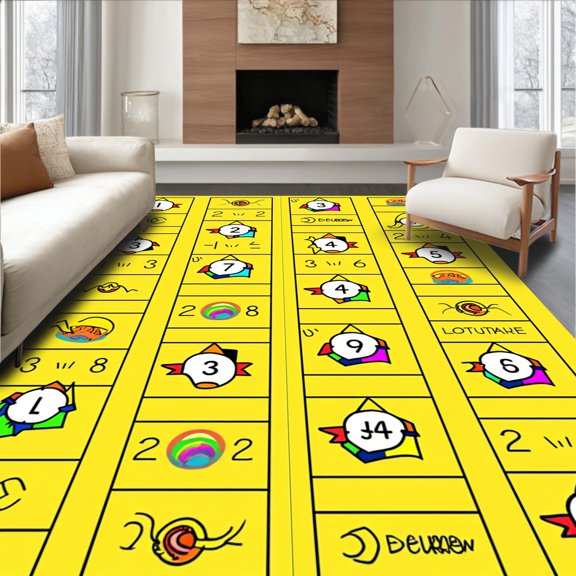 ODIKA 6x9 Machine Washable Non-Slip Area Rug, Jumbo Leap Forward Developmental Training Exercise Grid High Traffic Rug, Yellow, 694722