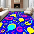 thumbnail image 1 of ODIKA 6'x9' Machine Washable Non-Slip Area Rug, Letter Carnival with Festive Balloons and Confetti Sprinkles High Traffic Rug with Pad, Blue, 691826, 1 of 8
