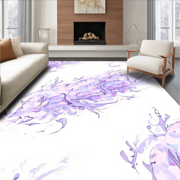 ODIKA 6x9 Machine Washable Non-Slip Area Rug, Lilac Dreamscape Abstract Cloud Formation High Traffic Rug, Purple, 730761