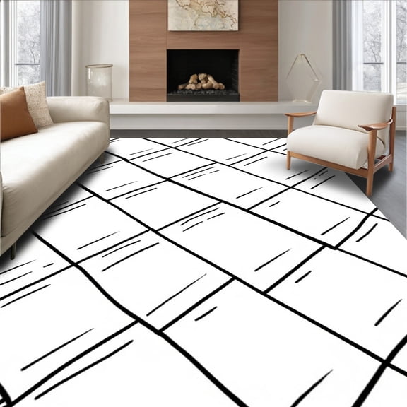 ODIKA 6'x9' Machine Washable Non-Slip Area Rug, Lumberjack Cabin Crosshatch High Traffic Rug, Black, 504464