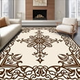 thumbnail image 1 of ODIKA 6'x9' Machine Washable Non-Slip Area Rug, Luxurious Damask Medallion Swirl Trellis Lattice High Traffic Rug, Brown, 582744, 1 of 7