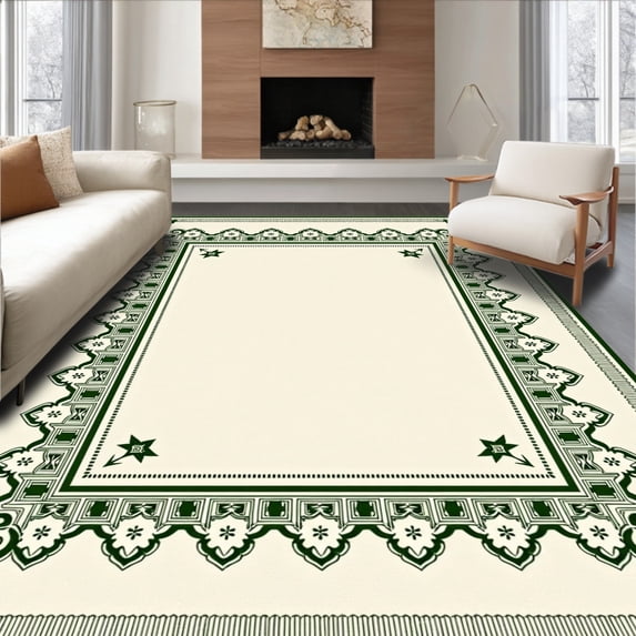 ODIKA 6'x9' Machine Washable Non-Slip Area Rug, Luxurious Medallion Trellis Embossed Textured Comfort Zen High Traffic Rug with Pad, Green, 578794